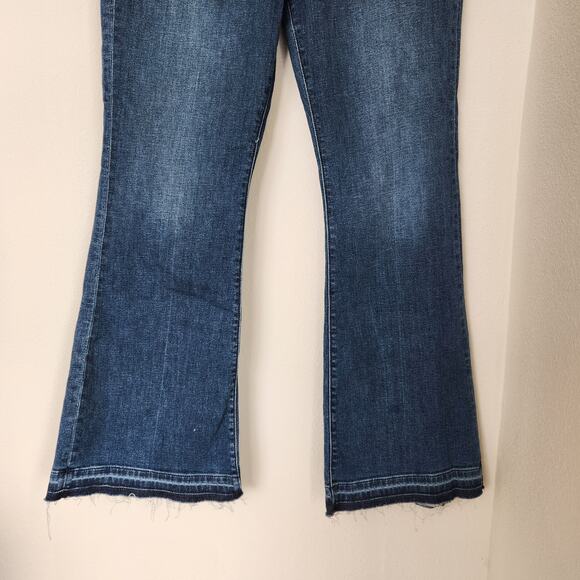 LOFT Blue Denim Raw Hem Slim Flare Jeans Distressed Hem Mid Rise 14 / 32W - Picture 3 of 9
